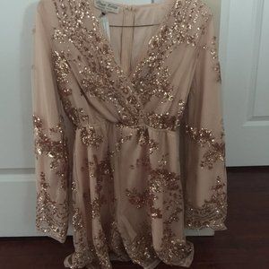 Sparkly Rose Gold Long Sleeve Short Jump Suit